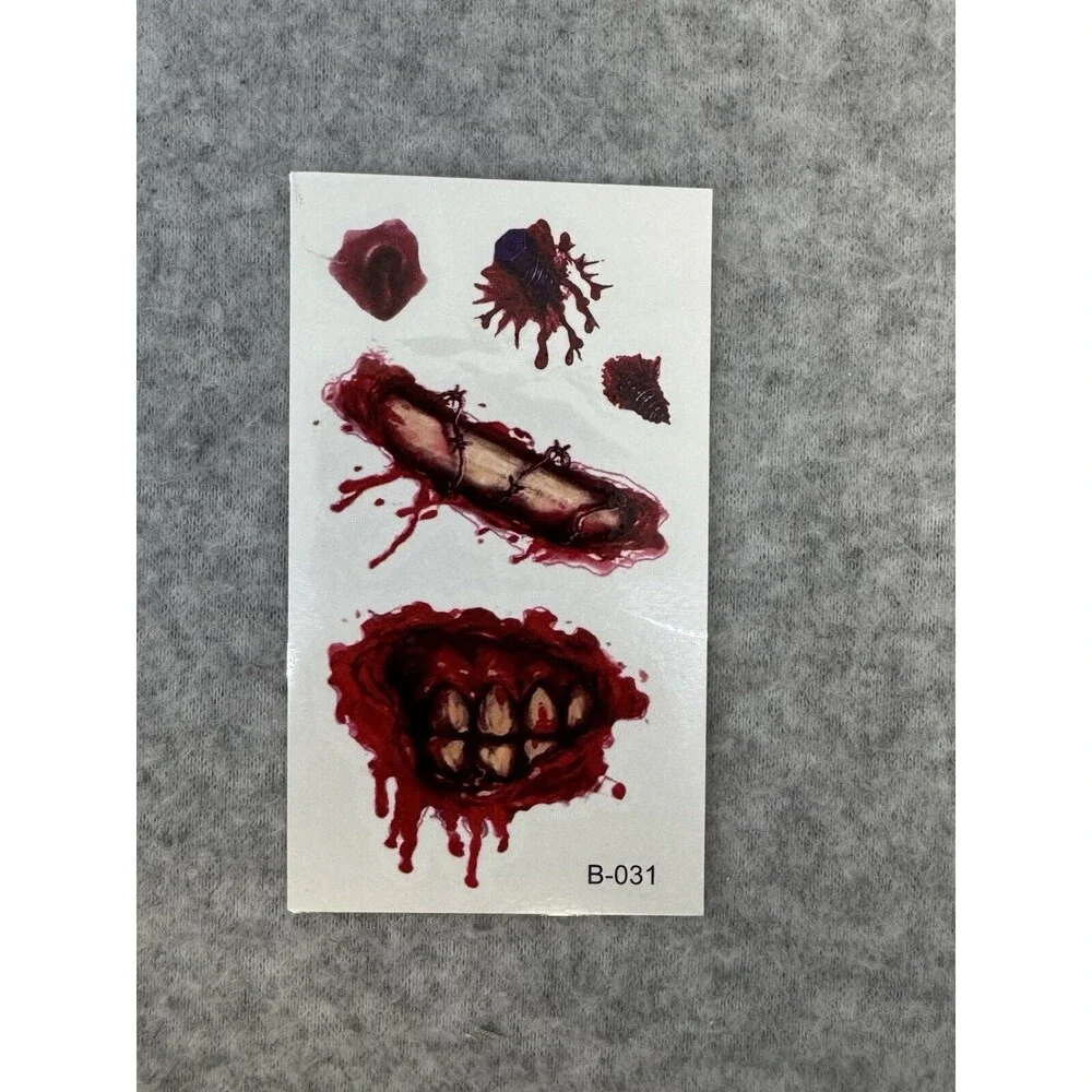 10 Sheet Halloween Temporary Tattoo Stickers Fake Blood Wound Scar Costume Props